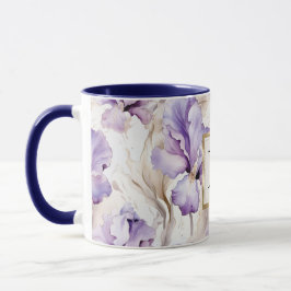 Romantisches weißes violettes Iris-Blumenmonogramm Tasse