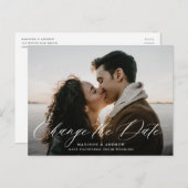 Romantisches Weißkalligrafie-Foto Ankündigungspostkarte (Vorne/Hinten)