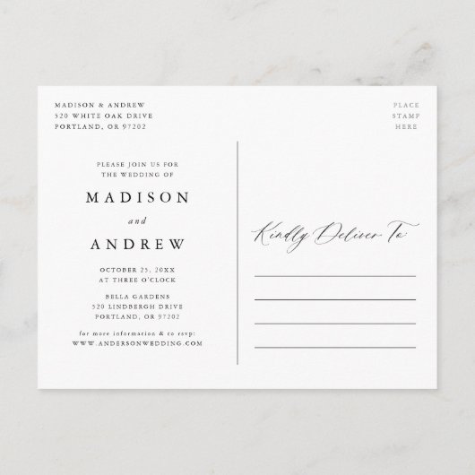 Romantisches Weißkalligrafie-Foto Ankündigungspostkarte (Rückseite)