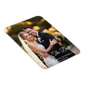 Romantisches Weißkalligraphie-Foto Save the Date Magnet (Rechte Seite)