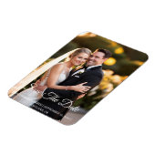 Romantisches Weißkalligraphie-Foto Save the Date Magnet (Linke Seite)