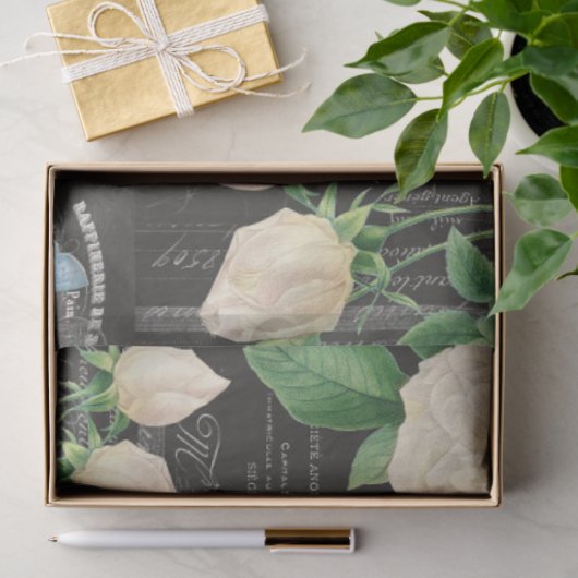 Romantisches Weißrosen-Ephemera Collage Tissue Pap Seidenpapier (Geschenk)