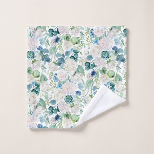 Romantisches Weißrosenmuster Badhandtuch Set (Waschlappen)