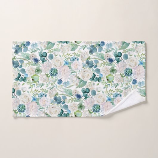 Romantisches Weißrosenmuster Badhandtuch Set (Handtuch)