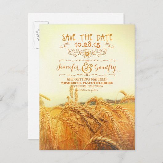 Romantisches Weizenfeld Save the Date Postkarten (Vorne/Hinten)