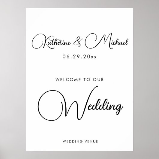 Romantisches White Script Hochzeitsempfangsposter Poster (Vorne)