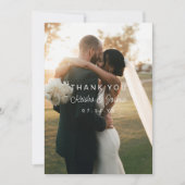 Romantisches White Script Wedding Foto Vielen Dank Dankeskarte (Vorderseite)