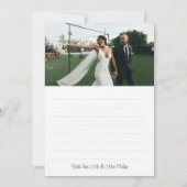 Romantisches White Script Wedding Foto Vielen Dank Dankeskarte (Rückseite)