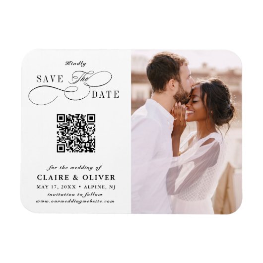 Romantisches Wirbles Script QR Code Save the Date Magnet (Horizontal)