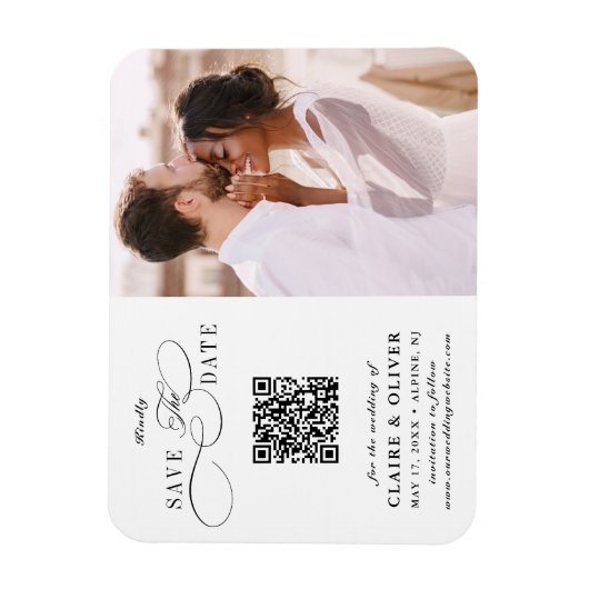 Romantisches Wirbles Script QR Code Save the Date Magnet (Vertikal)