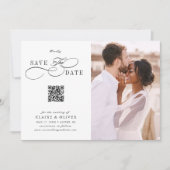 Romantisches Wirbles Script QR Code Wedding Foto Save The Date (Vorderseite)