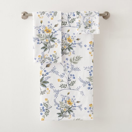 Romantisches zartes Wildblume Muster Gelb blau 2 Badhandtuch Set (Insitu)