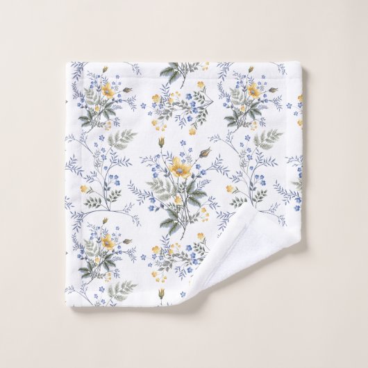 Romantisches zartes Wildblume Muster Gelb blau 2 Badhandtuch Set (Waschlappen)