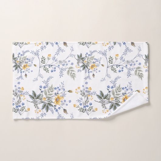 Romantisches zartes Wildblume Muster Gelb blau 2 Badhandtuch Set (Handtuch)