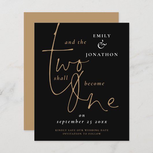 Romantisches Zitat Black Gold Hochzeit Rett Datum (Vorne/Hinten)