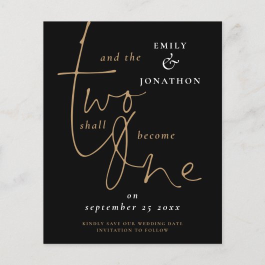 Romantisches Zitat Black Gold Hochzeit Rett Datum (Vorderseite)