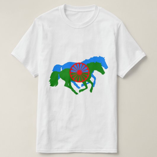 Romany-Sinti und Roma-Flaggentext und Pferd-T - Sh T-Shirt (Design vorne)