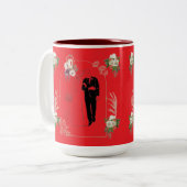 Romanze in leuchtend roter Blüte Zweifarbige Tasse (Vorderseite Links)