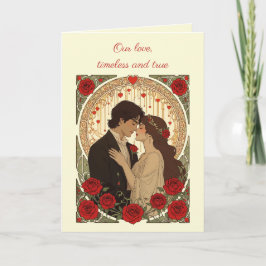 Romanze und rote Rosen Art Nouveau Illustration Karte