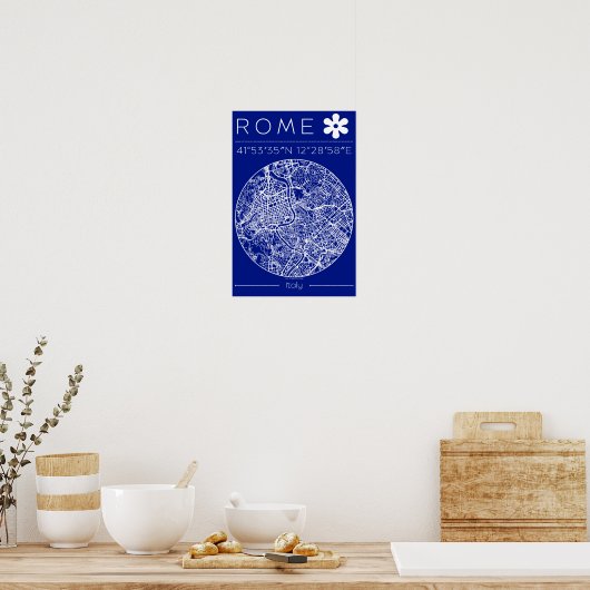 Rome Blueprint City Map Poster – Circular Design  (Küche)