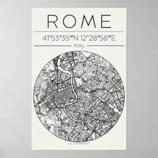 Rome City Map Poster circular Minimal Wall Art (Vorne)