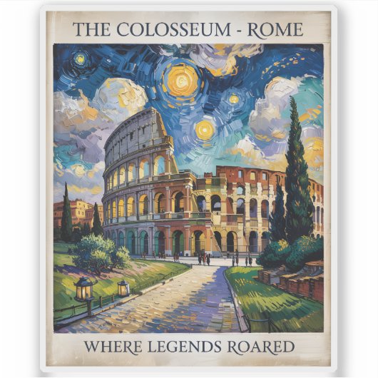 Rome Italy Colosseum Travel Van Gogh Starry Night Aufkleber (Vorderseite)