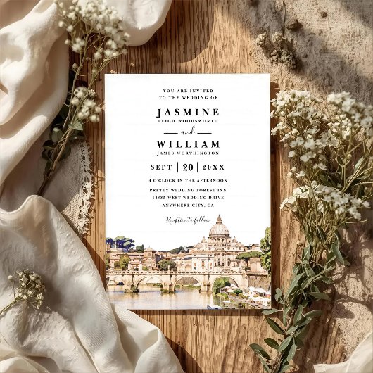 ROME Italy Skyline Destination QR Code Wedding Einladung