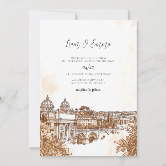 Rome Italy Watercolor Wedding Einladung (Vorderseite)