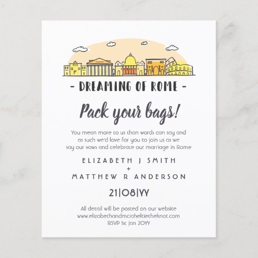 ROME Skyline Wedding Handgezeichnete Budget Einlad (Vorderseite)