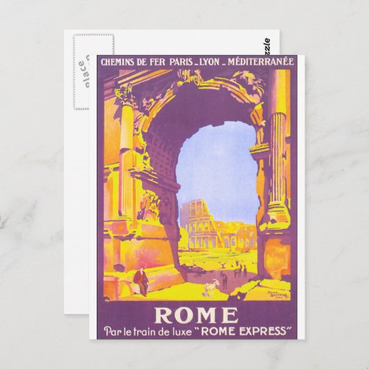 Rome Vintage Travel Poster Postkarte (Vorne/Hinten)