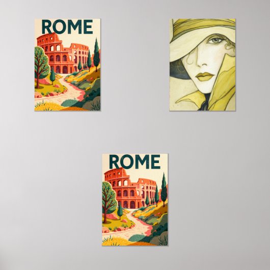 Rome Wall Art Print – Iconic Roma Cityscape Travel Bilderwand Sets (Vorderseite)
