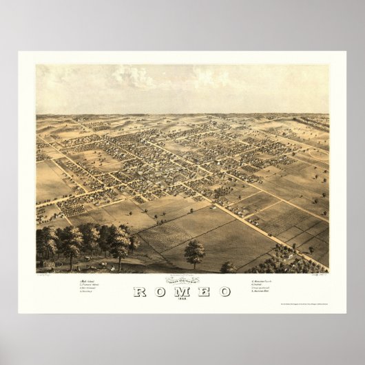 Romeo, MI Panoramic Karte - 1868 Poster (Vorne)
