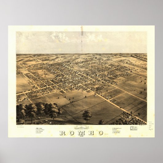 Romeo Michigan 1868 Antike Panoramakarte Poster (Vorne)