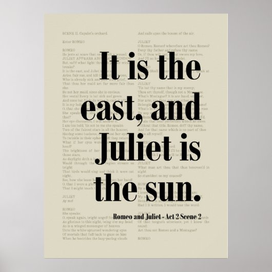 Romeo und Julia Shakespeare Zitat "The East" Poster (Vorne)