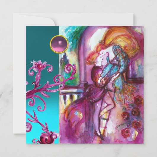 ROMEO UND JULIET /Aquamarin rosa Damaskus Blumenko Einladung (Vorderseite)