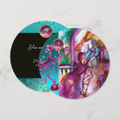 ROMEO UND JULIET /Aquamarin rosa Damaskus Blumenko Einladung (Vorne/Hinten)