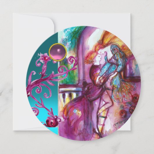 ROMEO UND JULIET /Aquamarin rosa Damaskus Blumenko Einladung (Vorderseite)