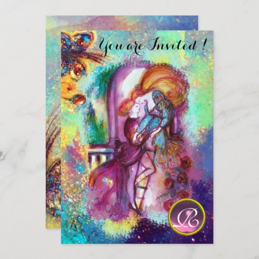 ROMEO UND JULIET Blumenblauer Glitzern Einladung (Vorne/Hinten)