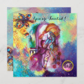 ROMEO UND JULIET Blumenblauer Glitzern Einladung (Vorne/Hinten)