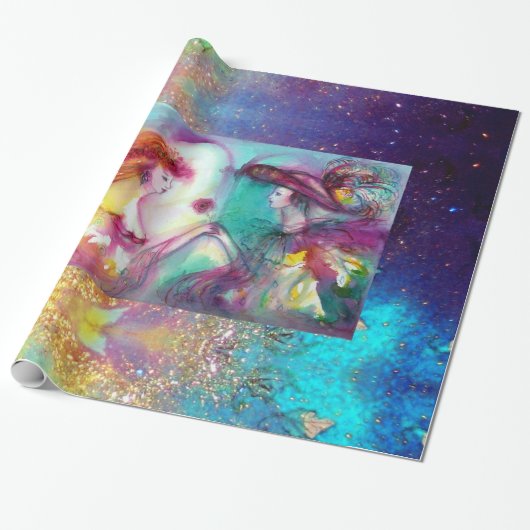 ROMEO UND JULIET / GOLD BLAUE GLITZERN GESCHENKPAPIER (Ungerollt)