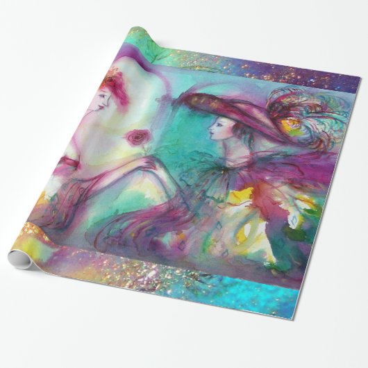 ROMEO UND JULIET / GOLD BLAUE GLITZERN GESCHENKPAPIER (Ungerollt)