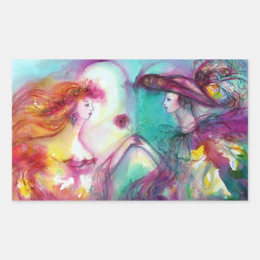 ROMEO UND JULIET / GOLD BLAUE GLITZERN RECHTECKIGER AUFKLEBER (Vorderseite)