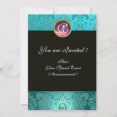 ROMEO UND JULIET Pink Aqua Blau, Aquamarin Damasag Einladung (Rückseite)