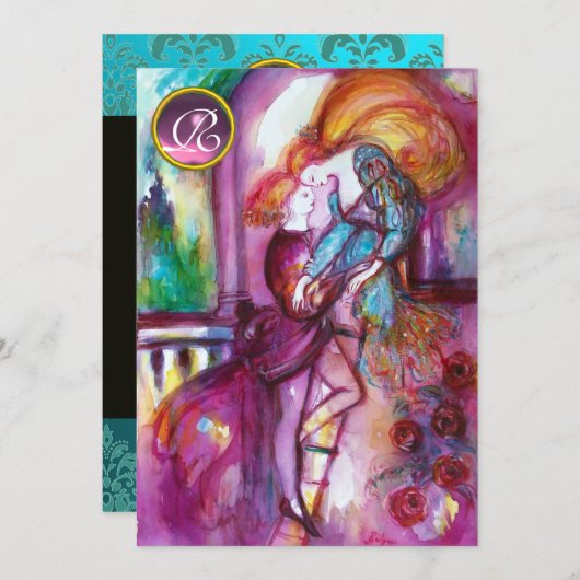 ROMEO UND JULIET Pink Aqua Blau, Aquamarin Damasag Einladung (Vorne/Hinten)