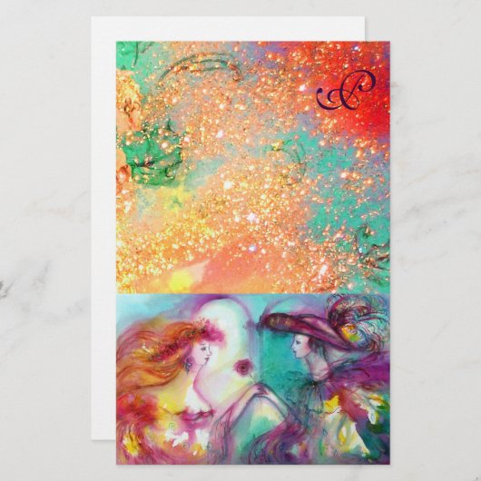 ROMEO UND JULIET, PINK GREEN GOLD GLITZERN MONOGRA BRIEFPAPIER (Vorne/Hinten)