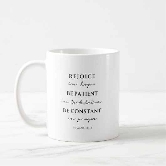 Römer 12:12 Bibelvers Kaffeetasse (Links)