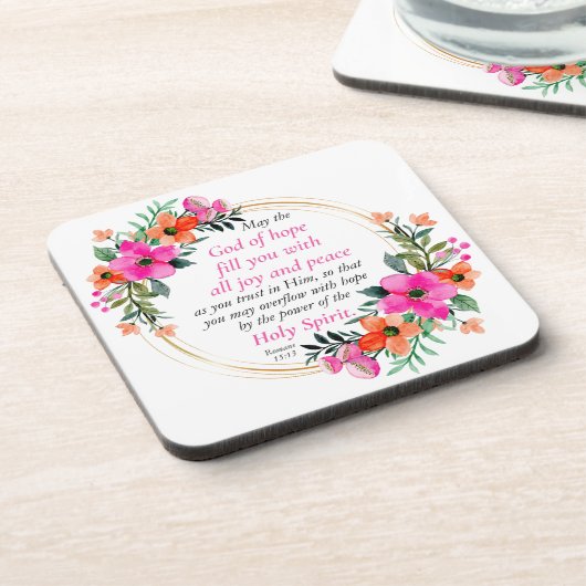 Römer 15:13 - Gott der Hoffnung Bibelverse Getränkeuntersetzer (Linke Seite)