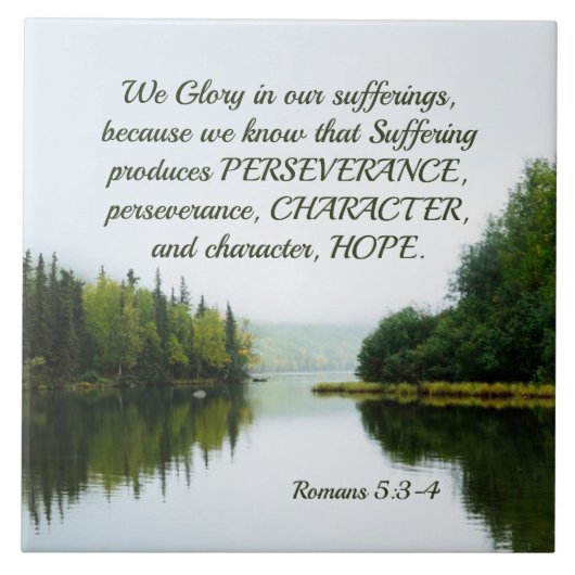 Römer 5:3-4 Wir herrschen in unserem Leiden Bäume Fliese (Vorderseite)