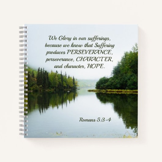 Römer 5:3-4 Wir herrschen in unserem Leiden Bäume Notizblock (Vorderseite)