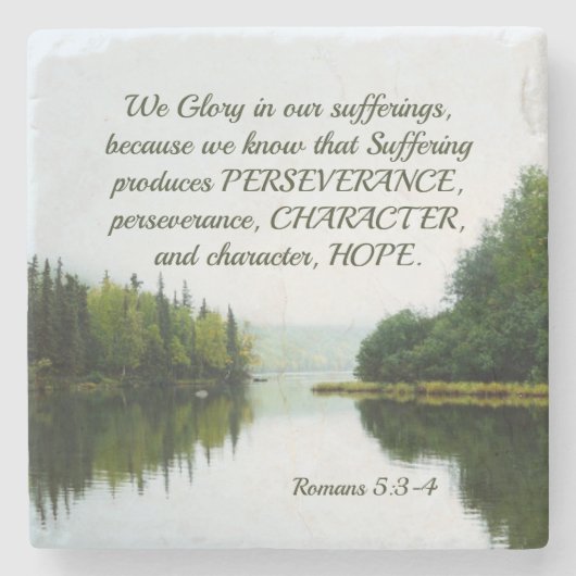 Römer 5:3-4 Wir herrschen in unserem Leiden Bäume Steinuntersetzer (Vorderseite)